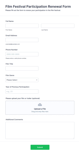 Film Festival Participation Renewal Form Template