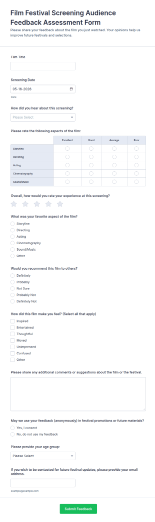 Film Festival Screening Audience Feedback Assessment Form Template