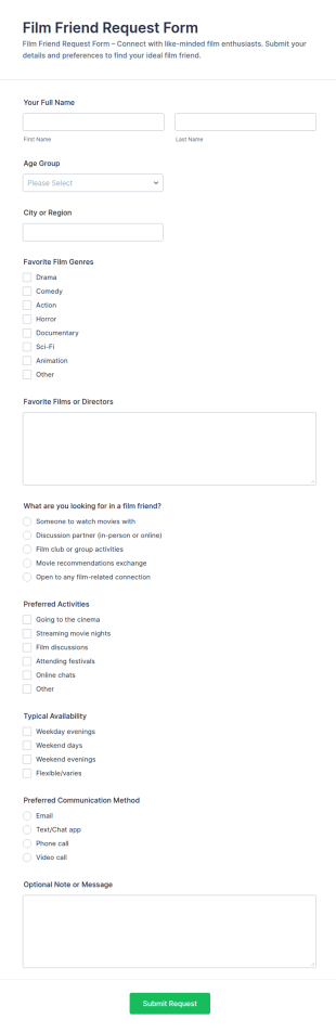 Film Friend Request Form Template
