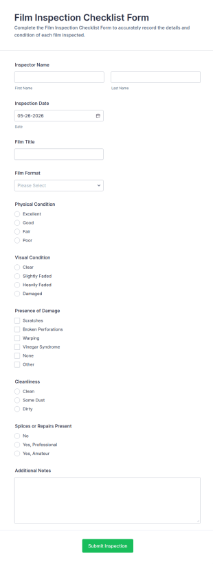 Film Inspection Checklist Form Template
