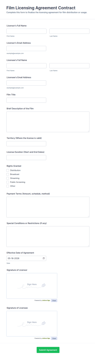 Film Licensing Agreement Contract Form Template