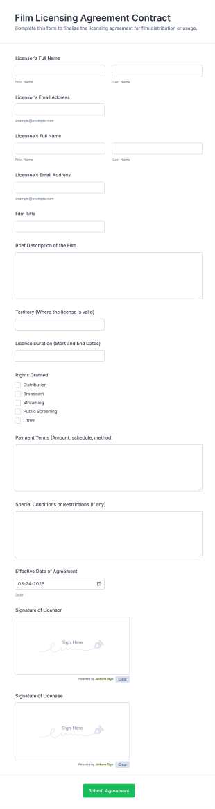 Film Licensing Agreement Contract Form Template