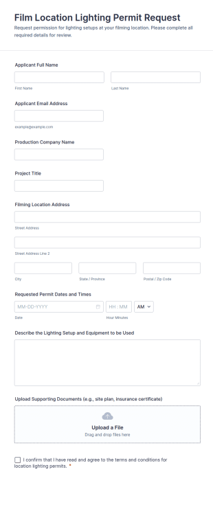 Film Location Lighting Permit Request Form Template