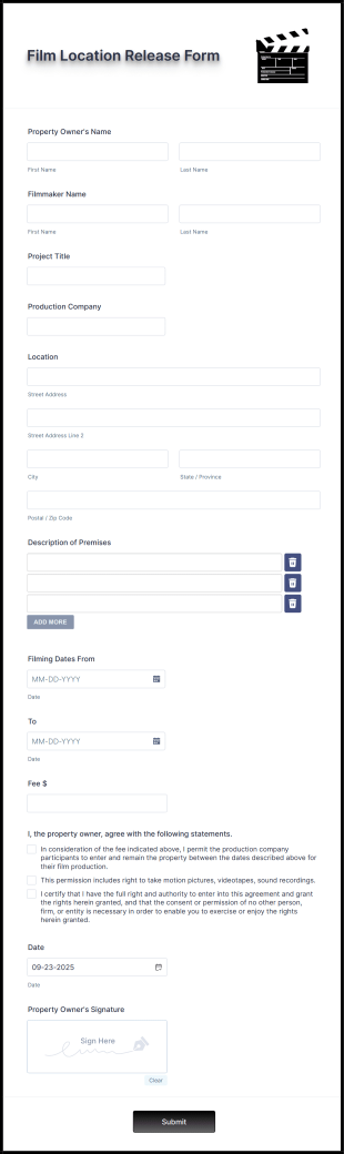 Film Location Release Form Template