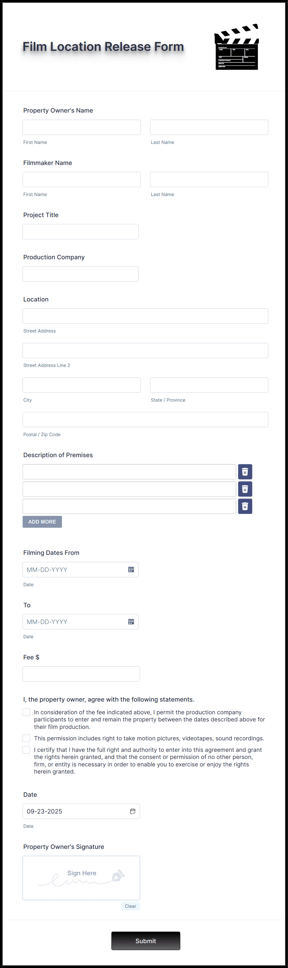 Film Location Release Form Template | Jotform