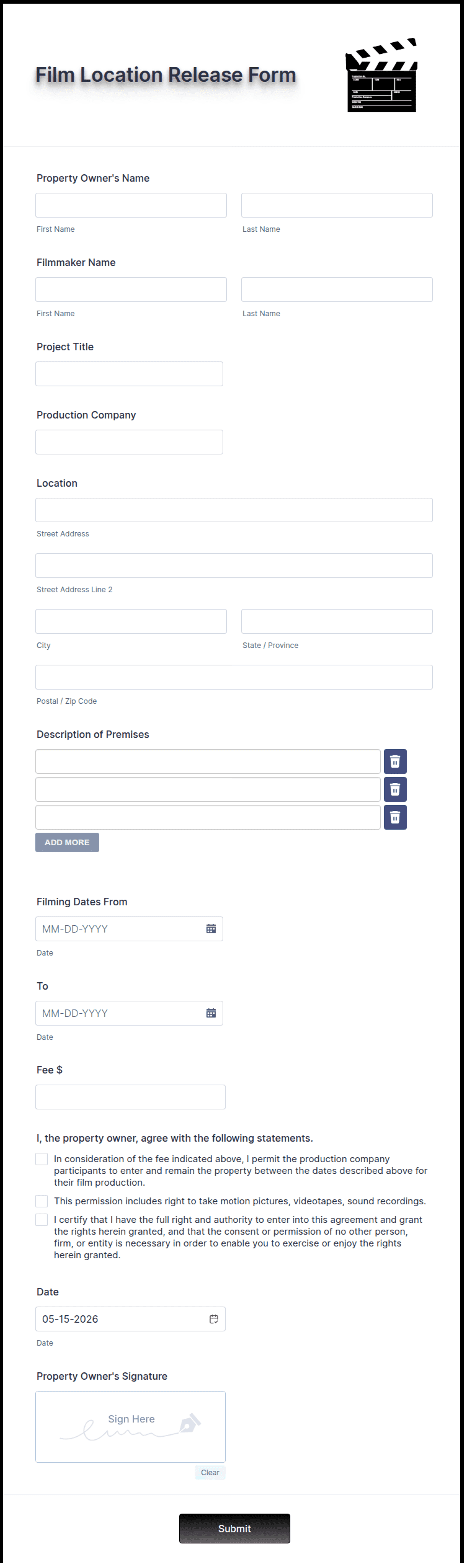 Film Location Release Form Template Jotform