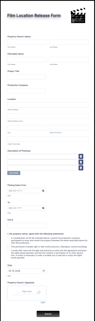Film Location Release Form Template