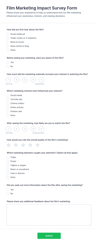 Film Marketing Impact Survey Form Template