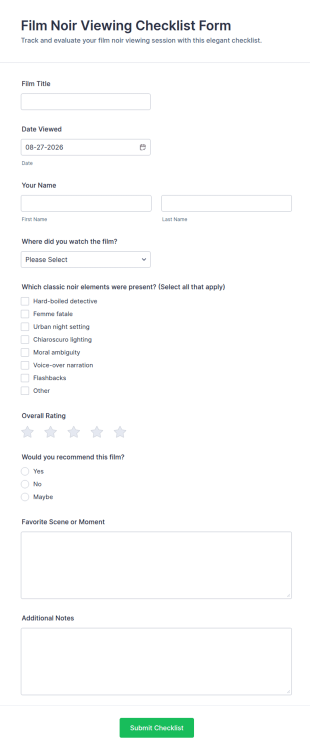 Film Noir Viewing Checklist Form Template