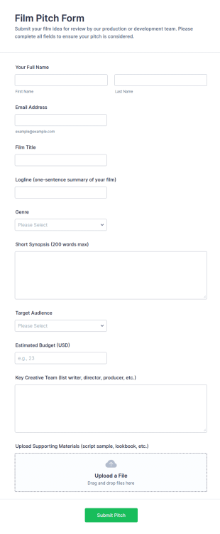 Film Pitch Form Template
