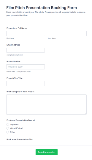 Film Pitch Presentation Booking Form Template