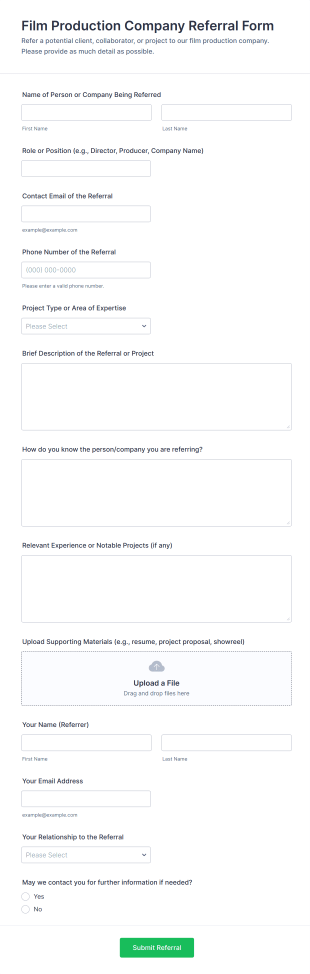 Film Production Company Referral Form Template