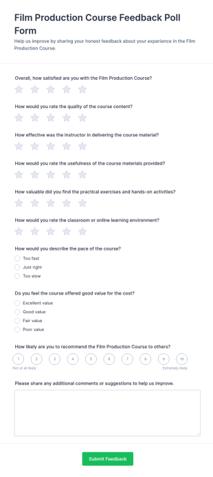 Film Production Course Feedback Poll Form Template