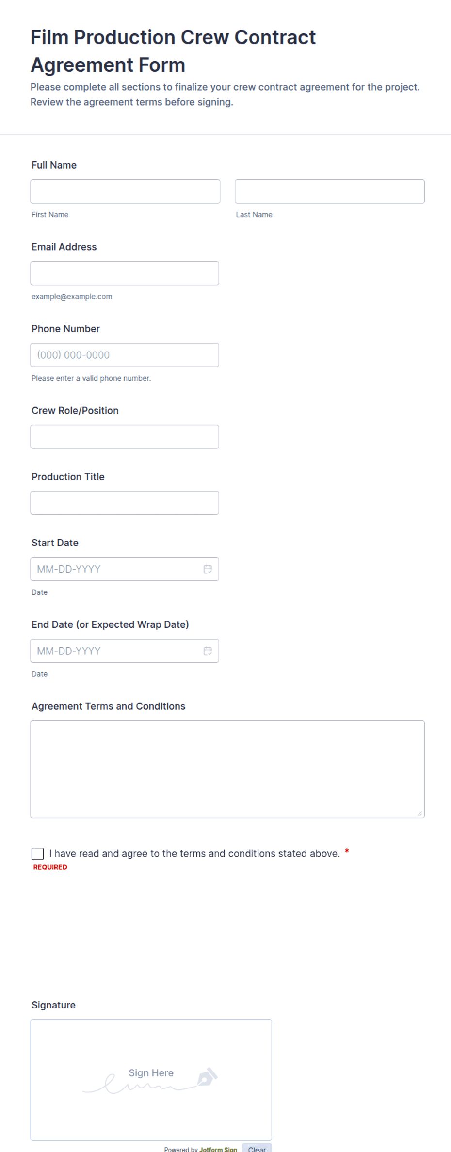 Contract Form Template.pdf Film Production Crew Contract Agreement Form Template | Jotform