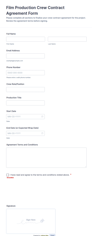 Film Production Crew Contract Agreement Form Template