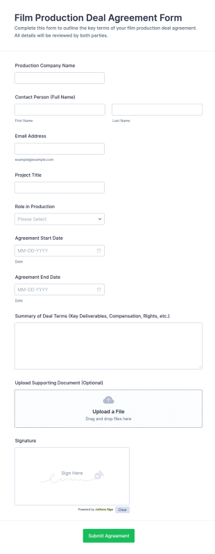 Film Production Deal Agreement Form Template