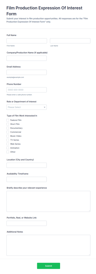 Film Production Expression Of Interest Form Template