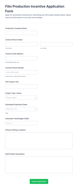 Film Production Incentive Application Form Template