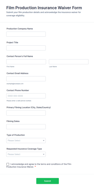 Film Production Insurance Waiver Form Template