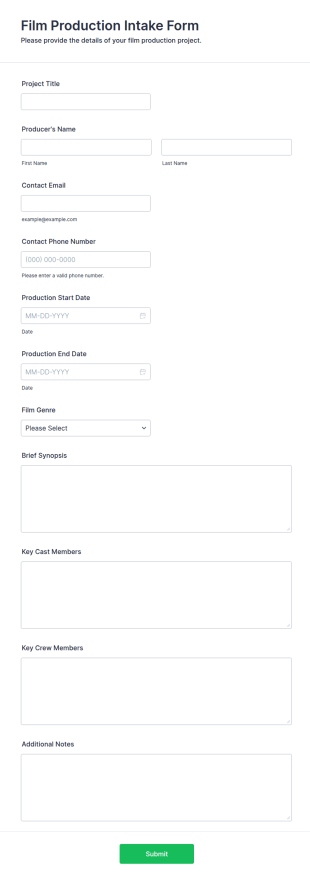 Film Production Intake Form Template