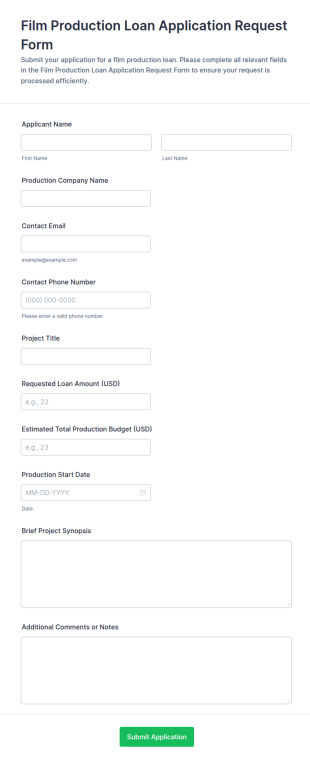 Film Production Loan Application Request Form Template