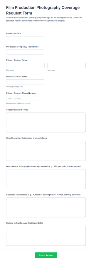 Film Production Photography Coverage Request Form Template
