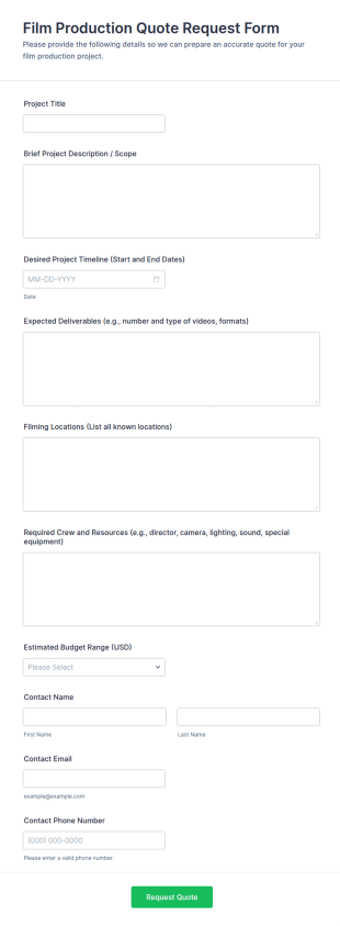 Film Production Quote Request Form Template