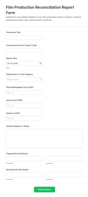 Film Production Reconciliation Report Form Template