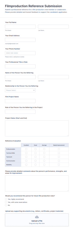 Film Production Reference Submission Form Template