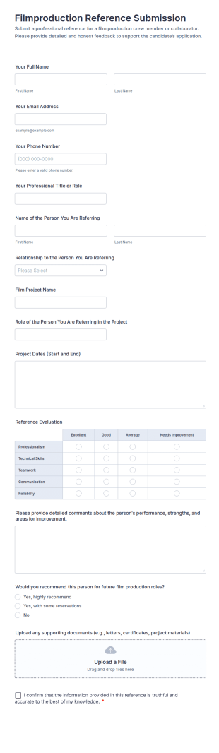 Film Production Reference Submission Form Template