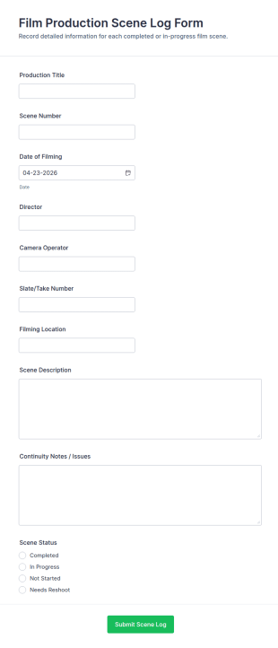 Film Production Scene Log Form Template