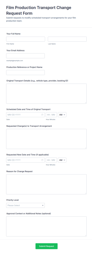 Film Production Transport Change Request Form Template