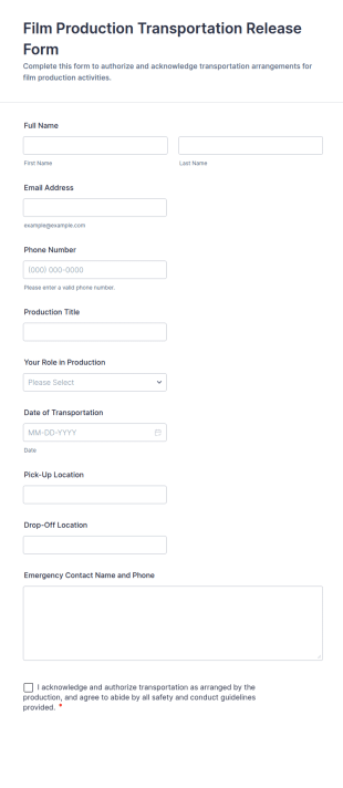 Film Production Transportation Release Form Template