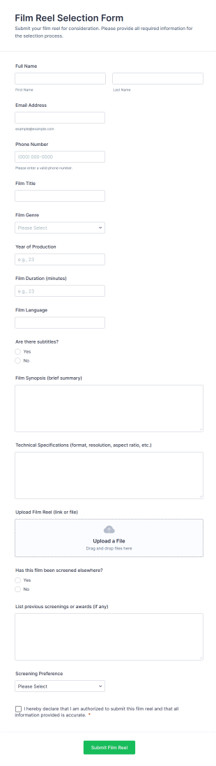 Film Reel Selection Form Template