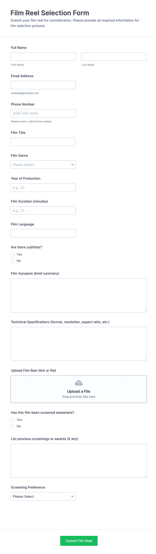 Film Reel Selection Form Template