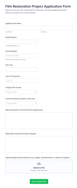 Film Restoration Project Application Form Form Template