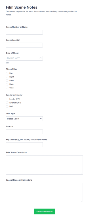 Film Scene Notes Form Template
