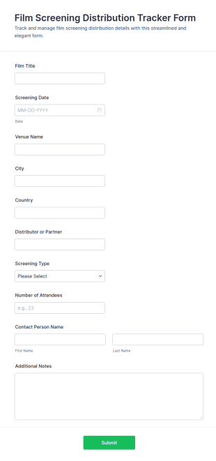 Film Screening Distribution Tracker Form Template