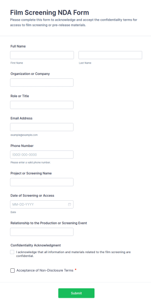 Film Screening NDA Form Template