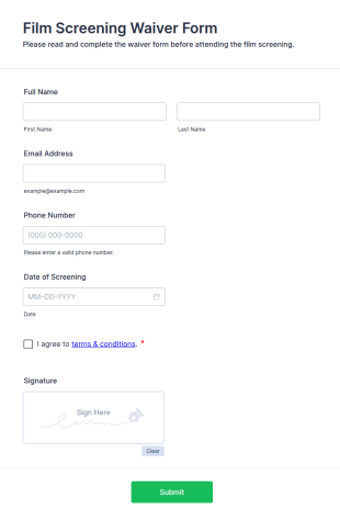 Film Screening Waiver Form Template