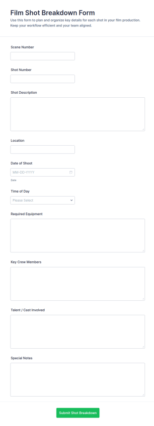 Film Shot Breakdown Form Template
