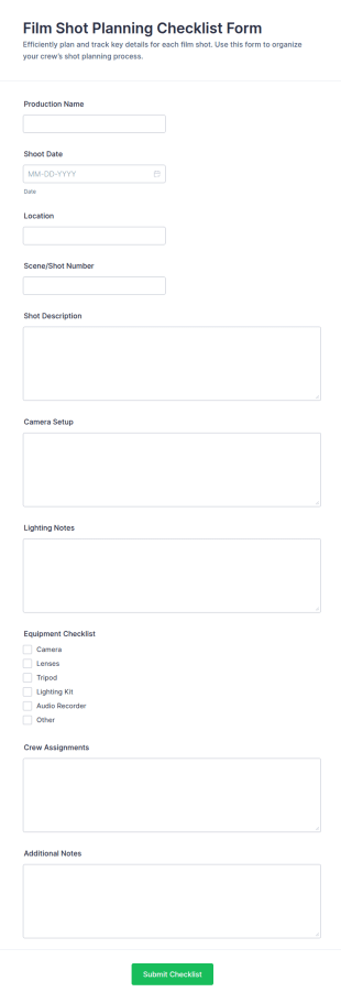 Film Shot Planning Checklist Form Template