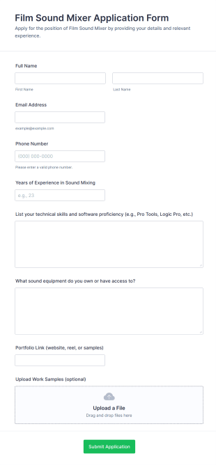 Film Sound Mixer Application Form Form Template
