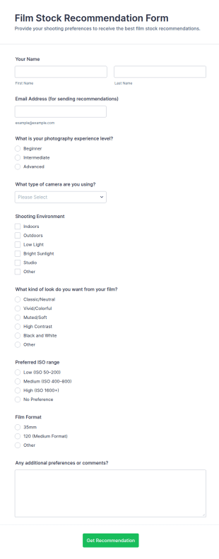 Film Stock Recommendation Form Template