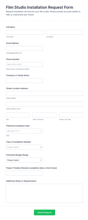 Film Studio Installation Request Form Template