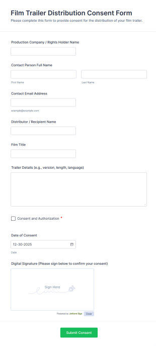 Film Trailer Distribution Consent Form Template