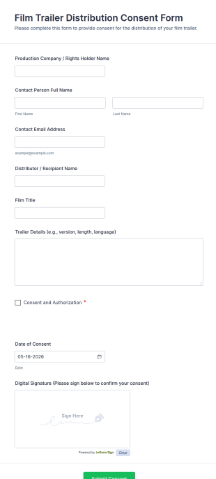 Film Trailer Distribution Consent Form Template