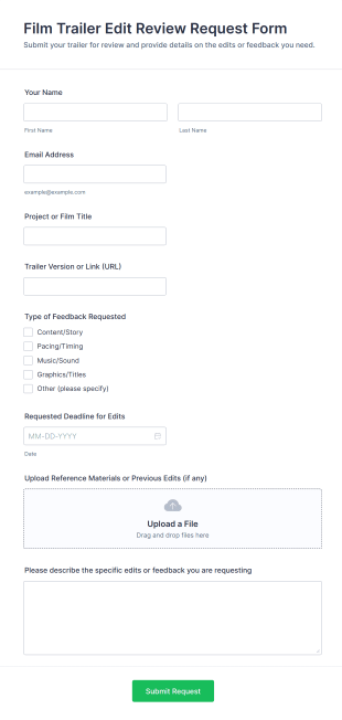 Film Trailer Edit Review Request Form Template