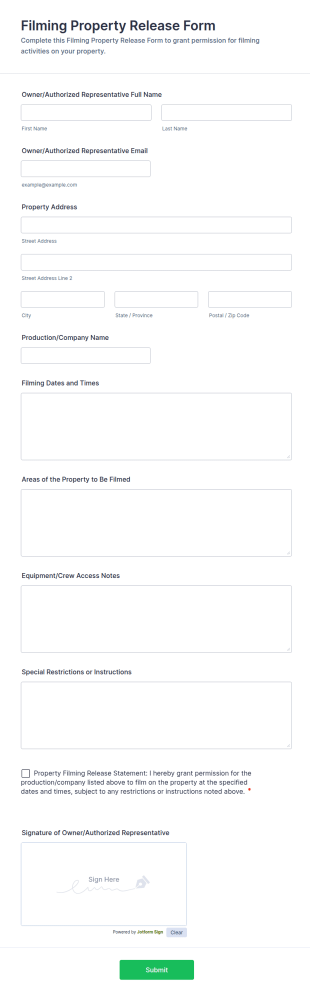 Filming Property Release Form Template