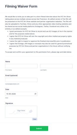 Filming Waiver Form Template